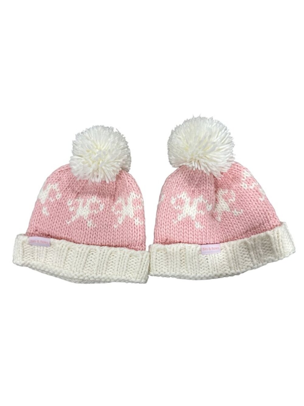 Bits & Bows Infant Pink & White Knit Winter Hats With Pom Pom Set Of Two - PRE-L